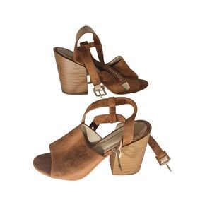 RAID Women Brown Suede Slingback Block Heel‎ Sandals Size 7